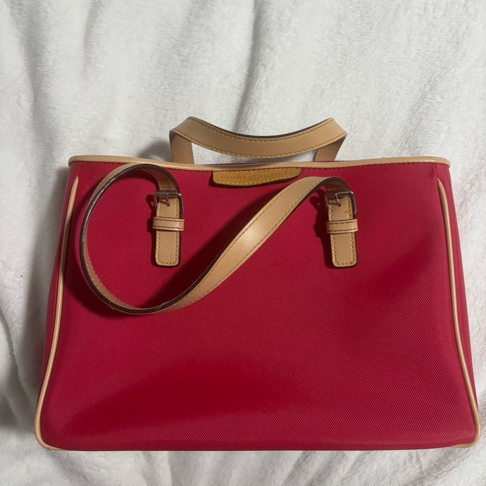 Tommy Hilfiger Red Handbag with Tan Handle